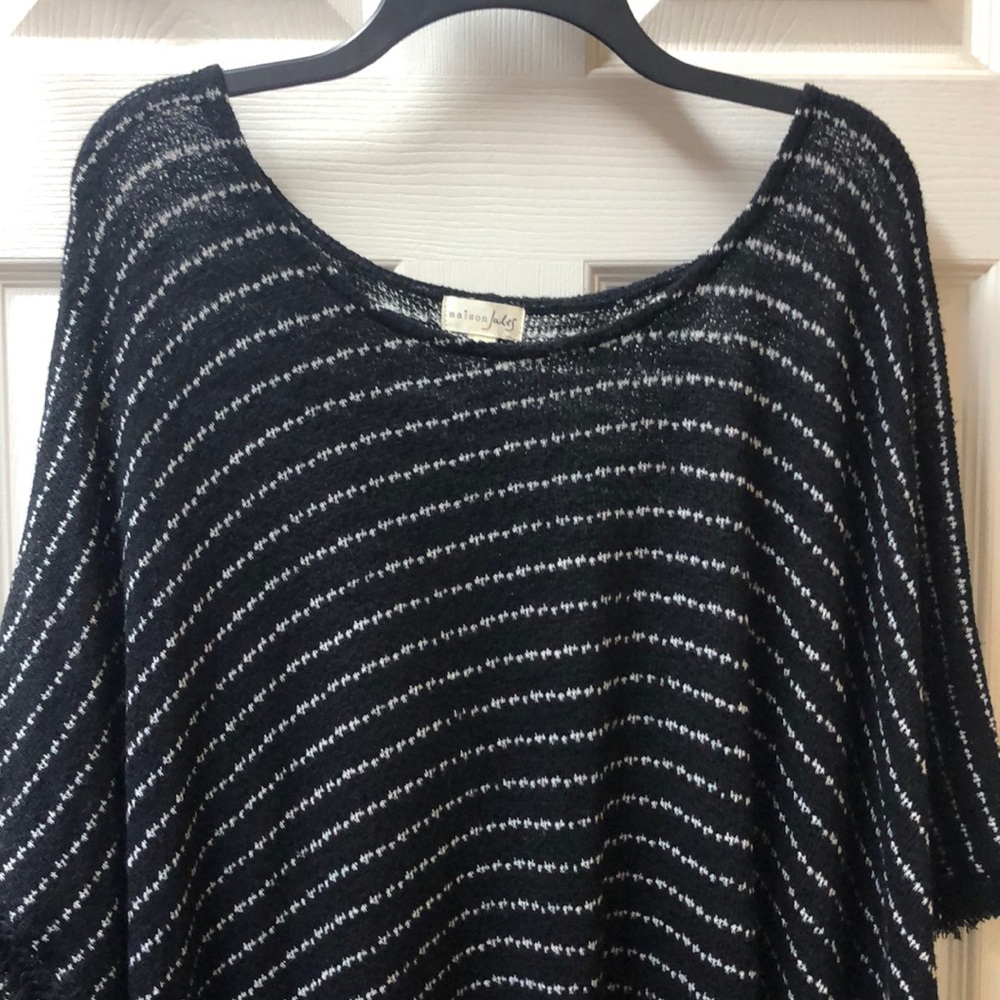 Maison Jules Striped Fringed Hacci Poncho - Picture 4 of 8